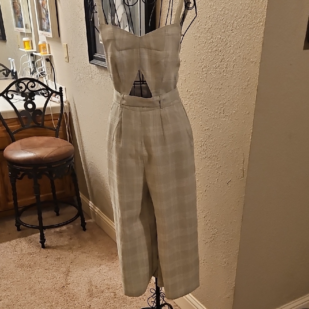 Charlotte Russe Beige Checkered Jumpsuit